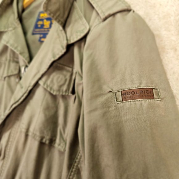 Woolrich Field Military Jacket Mens Sz M Green Buttons Long Sleeve Cargo Pockets - Picture 12 of 16